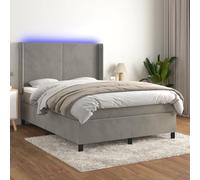 WDGJJFECNMUEHI Velours Tête de lit réglable Modèle Basique Gris 140x200 cm | Sommier tapissier avec matelas ressorts ensachés et LED Gris clair 140x200 cm