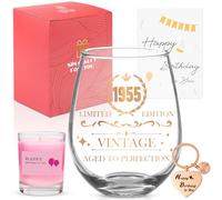 WDJLNZB Cadeau 70 Ans Femme＆Homme Verre à Boire 1955, Ensemble de 6 Pièces Comprend Bougie Parfumée, Porteclés, Carte de Voeux, Meilleur Cadeau pour Amie, Sœur, Maman, Père, Conjoint (1955-70)