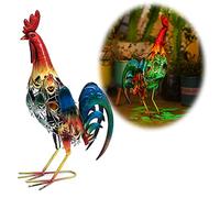 WDLFCGC Lampes solaires de 48,3 cm en forme de coq en métal, grande statue de coq colorées pour jardin, pelouse, décoration extérieure, cadeaux.