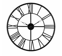 WDMT Grande horloge murale en métal - Diamètre : 70 cm - Noir - Design squelette industriel vintage avec chiffres romains - Horloge à cadran ouvert - Mouvement silencieux - Pour salon, cuisine