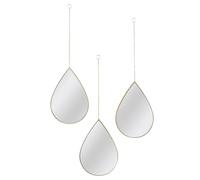 WDMT Lot de 3 miroirs suspendus de luxe en forme de goutte - Cadre doré - Miroir mural décoratif - Doré