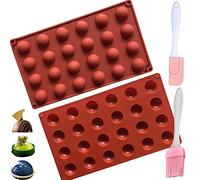 WDong Lot de 2 moules en silicone avec 24 cavités en forme de demisphère, antiadhésifs pour la fabrication de chocolat, gâteau, pudding, mousse en forme de dôme, sans BPA avec brosse et pelle