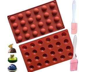 WDong Lot de 2 moules en silicone avec 24 cavités en forme de demisphère, antiadhésifs pour la fabrication de chocolat, gâteau, pudding, mousse en forme de dôme, sans BPA avec brosse et pelle