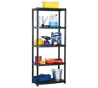 WDSAYREH Étagère de rangement à 5 niveaux en plastique Noir 71 x 38 x 170 | Polyvalente comme bibliothèque, étagère décorative, étagère pour plantes, robuste et facile à nettoyer, design compact