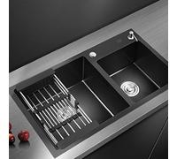 WDSOPK Évier de cuisine à double bol en acier inoxydable de qualité commerciale, multifonctionnel, revêtement nano-enduit, facile à nettoyer, sans taches d'huile, idéal pour la cuisine, le restaurant