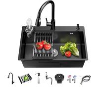 WDSOPK Évier de cuisine avec égouttoir et égouttoir à vaisselle pour petites cuisines, bars et buanderies. Design compact en acier inoxydable, facile à installer (noir, 72 x 43 cm)