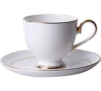 WDSOPK Tasses À Café en Porcelaine Blanche, Tasses À Expresso avec Soucoupes Et Cuillères, 150 ML avec Bordure Dorée, Ensemble De Tasses À Expresso pour Boissons Au Café De Spéc
