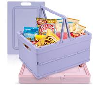 WDZGX Cagette Plastique Pliable Caisse Panier Rangement Pliante Boîte 2PCS | 34,6x24,4x17cm avec Poignée Portable Seau Boîtes Pliantes Empilable pour Cuisine Chambre à Coucher Bureau Pique-Nique Camping