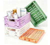 WDZGX Cagette Plastique Pliable Caisse Panier Rangement Pliante Boîte 4PCS | 25,3x16,5x10cm avec Poignée Portable Seau Boîtes Pliantes Empilable pour Cuisine Chambre à Coucher Bureau Pique-Nique Camping