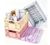 WDZGX Cagette Plastique Pliable Caisse Panier Rangement Pliante Boîte 4PCS | 25,3x16,5x10cm avec Poignée Portable Seau Boîtes Pliantes Empilable pour Cuisine Chambre à Coucher Bureau Pique-Nique Camping