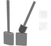 WE ART LEAVES Brosse Toilettes WC Silicone avec Support - Brosse WC Silicone Plate, sous Le Rebord - Brosse WC Murale sans Perçage - Rinçable, sans Gouttes - Porte Brosse WC Suspendu, Lot de 2, Gris