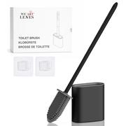 WE ART LEAVES Brosse Toilettes WC Silicone avec Support - Brosse WC Silicone Plate, sous Le Rebord - Brosse WC Murale sans Perçage - Rinçable, sans Gouttes - Porte Brosse WC Suspendu, Lot de 1, Noir
