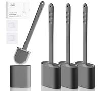WE ART LEAVES Brosse Toilettes WC Silicone avec Support - Brosse WC Silicone Plate, sous Le Rebord - Brosse WC Murale sans Perçage - Rinçable, sans Gouttes - Porte Brosse WC Suspendu, Lot de 4, Gris