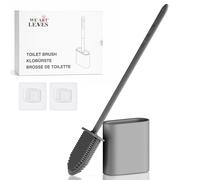WE ART LEAVES Brosse Toilettes WC Silicone avec Support - Brosse WC Silicone Plate, sous Le Rebord - Brosse WC Murale sans Perçage - Rinçable, sans Gouttes - Porte Brosse WC Suspendu, Lot de 1, Gris
