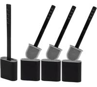 WE ART LEAVES Brosse Toilettes WC Silicone avec Support - Brosse WC Silicone Plate, sous Le Rebord - Brosse WC Murale sans Perçage - Rinçable, sans Gouttes - Porte Brosse WC Suspendu, Lot de 4, Noir