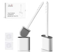 WE ART LEAVES Brosse Toilettes WC Silicone avec Support - Brosse WC Silicone Plate, sous Le Rebord - Brosse WC Murale sans Perçage - Rinçable, sans Gouttes - Porte Brosse WC Suspendu, Lot de 2, Blanc