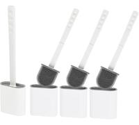 WE ART LEAVES Brosse Toilettes WC Silicone avec Support - Brosse WC Silicone Plate, sous Le Rebord - Brosse WC Murale sans Perçage - Rinçable, sans Gouttes - Porte Brosse WC Suspendu, Lot de 4, Blanc