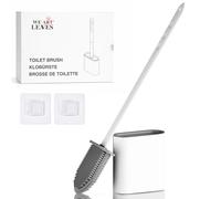 WE ART LEAVES Brosse Toilettes WC Silicone avec Support - Brosse WC Silicone Plate, sous Le Rebord - Brosse WC Murale sans Perçage - Rinçable, sans Gouttes - Porte Brosse WC Suspendu, Lot de 1, Blanc