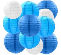 We Moment Zone 12pcs Lanterne en Papier Bleu, Lanterne en Papier Bleu en Papier Rond pour l'anniversaire, Mariage, décoration de Plafond de fête de Douche pour bébé