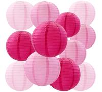 We Moment Zone 12pcs Lanterne en Papier Rose, Lanterne en Papier Rose en Papier Rond pour l'anniversaire, Mariage, décoration de Plafond de fête de Douche pour bébé