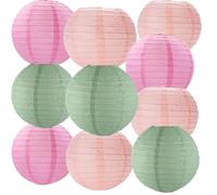 We Moment Zone Lanterne en Papier Rose Vert Sauge, Lot de 10 Lanternes en Papier Rondes à Suspendre pour Fête d'anniversaire bohème, Mariage, Remise de diplômes, décoration de Jardin d'été
