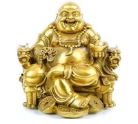 WEALTHCOMING Fengshui Decor Statue de Bouddha rieur pour chance et bonheur, statue de dieu de la richesse, statues bouddhistes et sculptures en laiton, décoration d'intérieur, cadeaux de félicitations