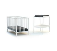 WEBABY - Duo Lit Bébé et Table à Langer Blanc MILO| 124 x 64,5 x 82 cm | Sommier réglable 3 positions | Dimensions Table à langer 74 x 54 x 88 cm