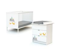 WEBABY - Chambre bébé lit et commode à langer en bois ALBA Blanc et Multicolor - Taille unique