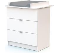 WEBABY - Commode à langer 3 tiroirs Blanc ALBA | 3 tiroirs | 79 x 65 x 92 cm | Plan à langer amovible inclus