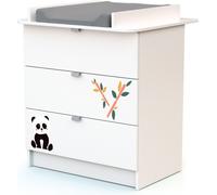 WEBABY - Commode à langer Panda Blanc ALBA | 3 tiroirs | 79 x 65 x 92 cm | Plan à langer amovible inclus