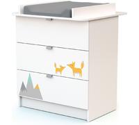 WEBABY - Commode à langer Renard Blanc ALBA | 3 tiroirs | 79 x 65 x 92 cm | Plan à langer amovible inclus