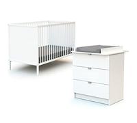 WEBABY - Duo Lit Bébé et Commode Blanc ALBA| Lit 60x120 | Sommier réglable 3 hauteurs | Commode à langer 3 tiroirs | Plan à langer amovible inclus