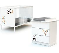 WEBABY - Duo Lit Bébé et Commode Panda Blanc ALBA Blanc Panda