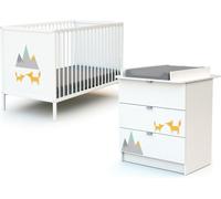 WEBABY - Duo Lit Bébé et Commode Renard Blanc ALBA Blanc Renard
