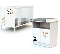 WEBABY - Duo Lit Bébé et Meuble Panda Blanc ALBA| Lit 60x120 | Sommier réglable 3 hauteurs | Commode à langer 2 portes et 1 niche | Plan à langer amovible inclus