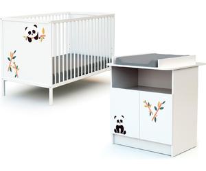 WEBABY - Duo Lit Bébé et Meuble Panda Blanc ALBA| Lit 60x120 | Sommier réglable 3 hauteurs | Commode à langer 2 portes et 1 niche | Plan à langer amovible inclus