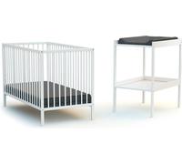 WEBABY - Duo Lit Bébé et Table à Langer Blanc MILO| 124 x 64,5 x 82 cm | Sommier réglable 3 positions | Dimensions Table à langer 74 x 54 x 88 cm