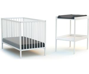 WEBABY - Duo Lit Bébé et Table à Langer Blanc MILO| 124 x 64,5 x 82 cm | Sommier réglable 3 positions | Dimensions Table à langer 74 x 54 x 88 cm