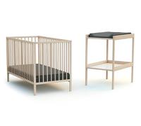 WEBABY - Duo Lit Bébé et Table à Langer Hêtre Brut MILO|124 x 64,5 x 82 cm | Sommier réglable 3 positions | Dimensions Table à langer 74 x 54 x 88 cm