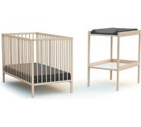WEBABY - Duo Lit Bébé et Table à Langer Hêtre Brut MILO|124 x 64,5 x 82 cm | Sommier réglable 3 positions | Dimensions Table à langer 74 x 54 x 88 cm