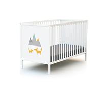 WEBABY - Lit bébé 60x120 Renard Blanc ALBA| 124 x 64,5 x 82 cm | Lit barreaux bois 100% hêtre massif | Sommier réglable 3 hauteurs
