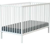 WEBABY - Lit bébé 60x120cm Blanc ONE| 124 x 64,5 x 82 cm |Bois massif | Dès la naissance | Confort de sommeil | Sommier à lattes | Lit à barreaux |Sommier réglable 3 hauteurs