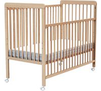 WEBABY - Lit bébé coulissant en bois 60x120 LIVO Hêtre verni| Sommier réglable 3 hauteurs |4 roues multidirectionnelles avec frein