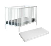 WEBABY - Lit bébé en bois avec matelas 60 x 120 cm | 124 x 64,5 x 82 cm | Lit en bois avec sommier réglable 3 niveaux (Blanc)