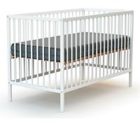 WEBABY - Lit bébé en bois avec matelas ONE Blanc 60 x 120 cm | 124 x 64,5 x 82 cm | Sommier réglable 3 hauteurs