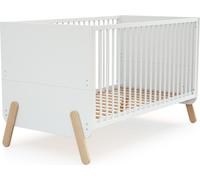 WEBABY - Lit bébé évolutif en bois 70x140 PIRATE Blanc et Hêtre Verni