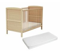 WEBABY - Lit bébé évolutif en bois avec matelas ESSENTIEL Hêtre Verni 60 x 120 cm