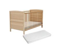 AT4 - Lit bébé évolutif en bois avec matelas LUNA Hêtre Verni 70 x 140 cm | Sommier à lattes réglable 3 hauteurs | Transformable en lit junior