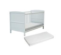 AT4 - Lit bébé évolutif en bois avec matelas LUNA Blanc 70 x 140 cm | Sommier à lattes réglable 3 hauteurs | Transformable en lit junior