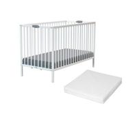 WEBABY - Lit bébé pliant en bois avec matelas 60 x 120 cm FLEX Blanc -